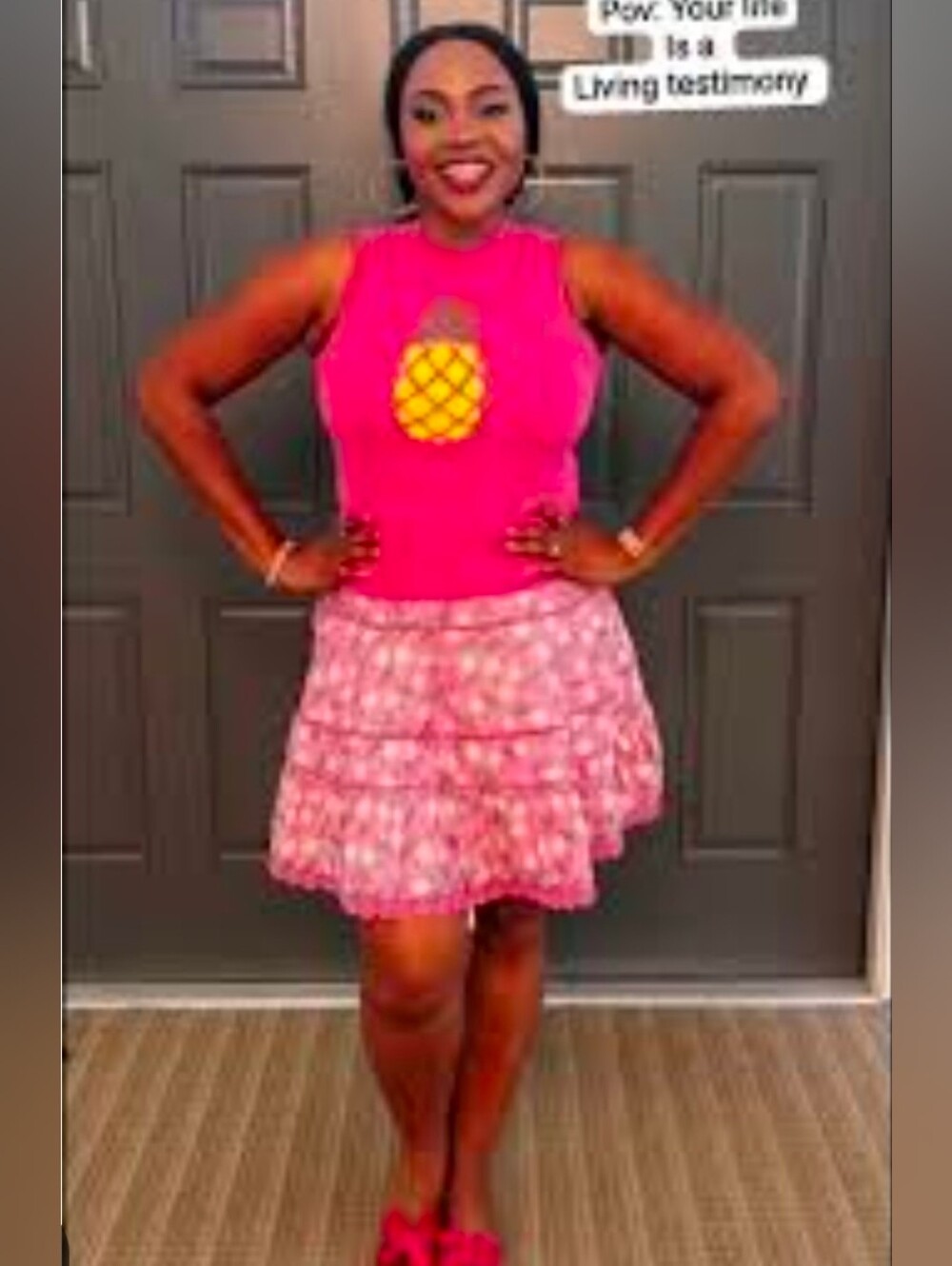 Pink  Sweater And Tiered Floral  Skirt - Women's 2 Pc Set
